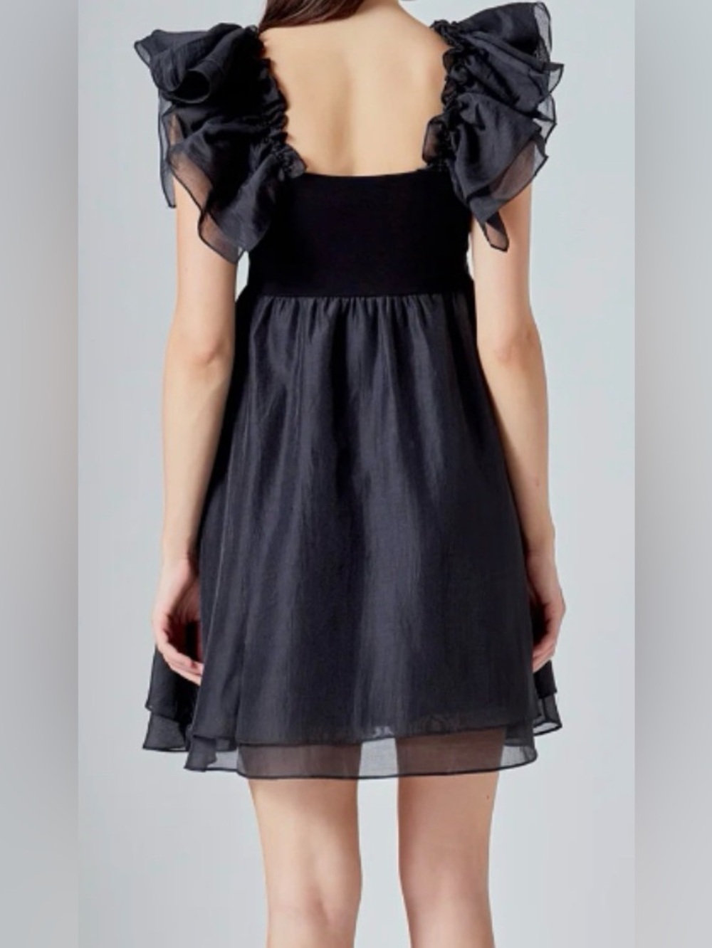 Endless Rose Black Ruffled-Organza Babydoll Mini Dress: Medium - Picture 3 of 8